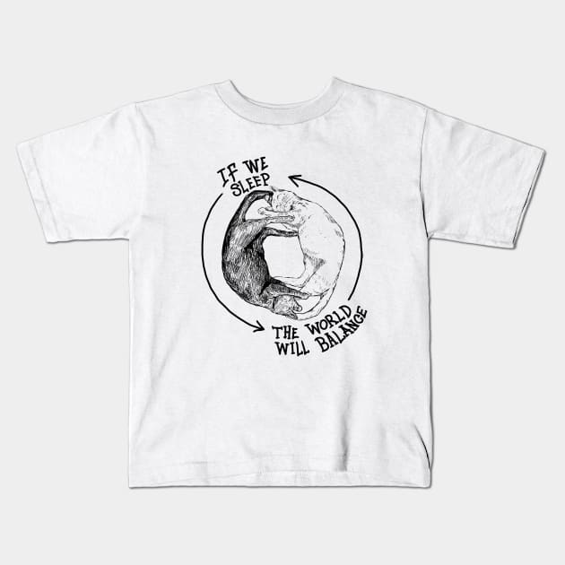 Cat Yin Yang - If We Sleep The World Will Balance Kids T-Shirt by Miftahul